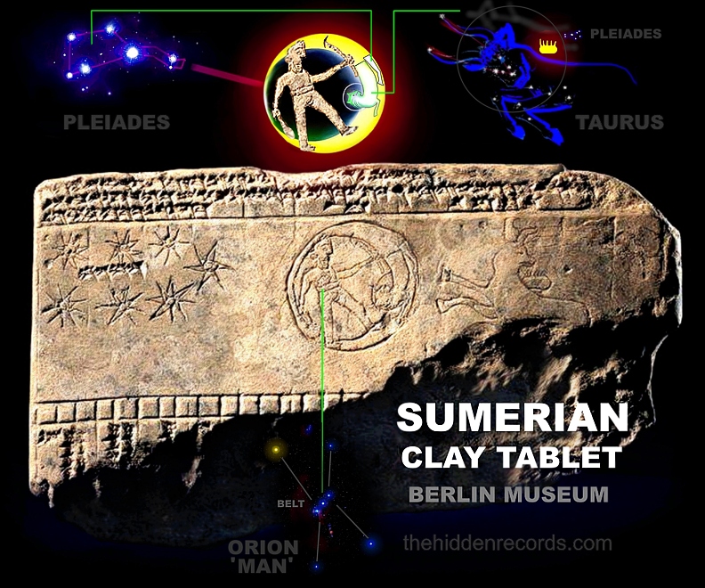 ANCIENT SUMERIAN CLAY TABLET IN BERLIM MUSEUM WITH PLEIADES